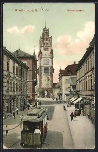 AK Freiburg i. B., Strassenbahn am Schwabentor