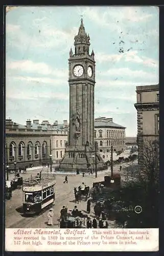 AK Belfast, Albert Memorial, Strassenbahn