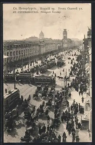 AK St. Pétersbourg, Prospect Nevsky, Strassenbahn