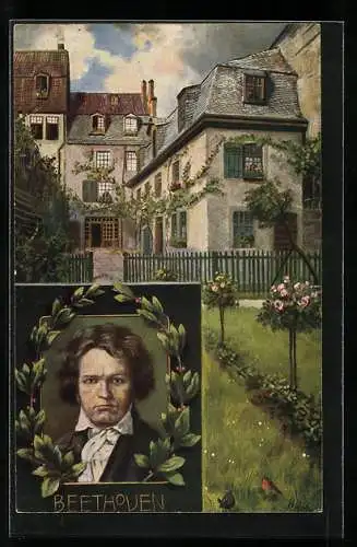 Künstler-AK Komponist L. v. Beethoven, Portrait und Wohnhaus