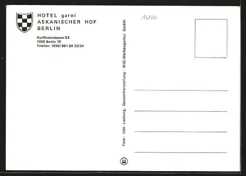 AK Berlin-Charlottenburg, Hotel garni Askanischer Hof, Kurfürstendamm 53