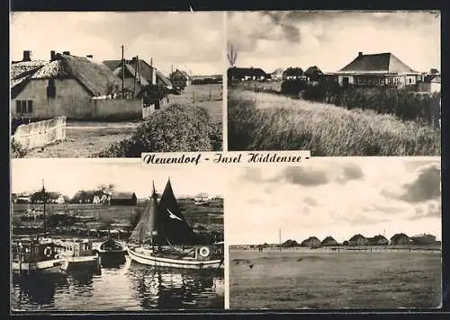 AK Neuendorf / Hiddensee, Partie mit Booten, Häuserpartie