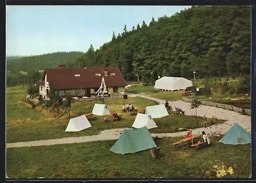 AK Roetgen /Eifel, Jugendzeltplatz Schleebachtal des Eifelvereins aus der Vogelschau