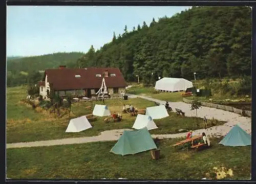 AK Roetgen /Eifel, Jugendzeltplatz Schleebachtal des Eifelvereins, Ansicht von oben