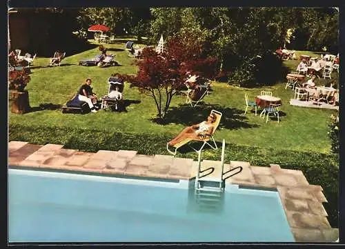 AK Herrenalb /Schwarzwald, Posthotel Mönchs, Hotelgarten mit Schwimmbad