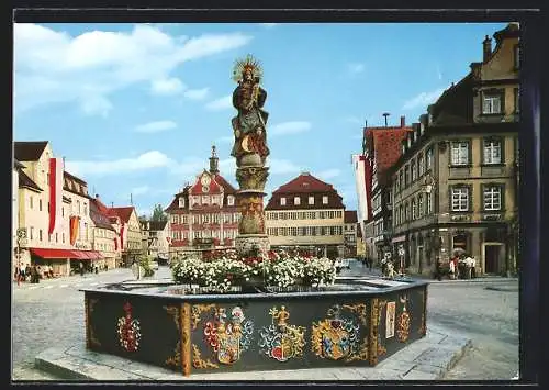 AK Schwäbisch Gmünd, Marienbrunnen mit oberem Marktplatz u. Rathaus