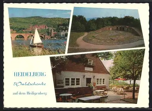 AK Heidelberg, Heiligenberg, Gasthaus Waldschenke H. Walinski, Ortsansicht mit Brücke