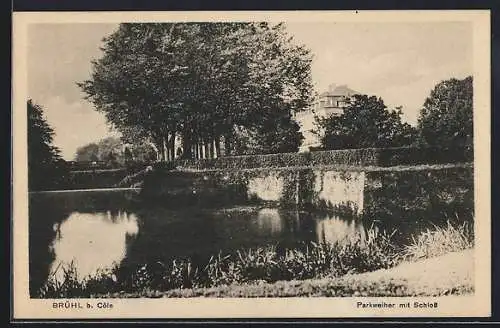 AK Brühl b. Köln, Parkweiher mit Schloss