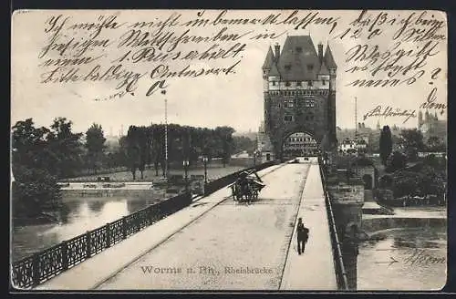 AK Worms a. Rh., Rheinbrücke