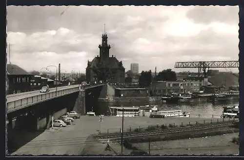 AK Dortmund, Hafen mit Brücke und Kran