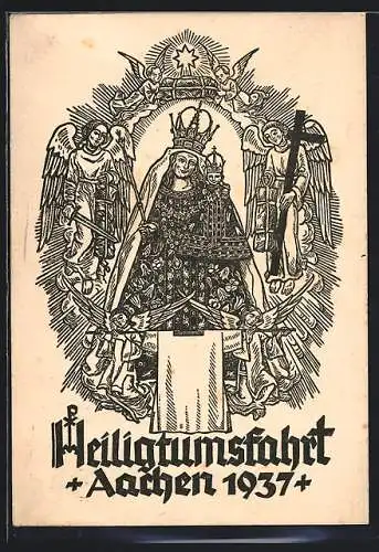 AK Aachen, Maria mit Jesus und Engel, Heiligtumsfahrt 1937