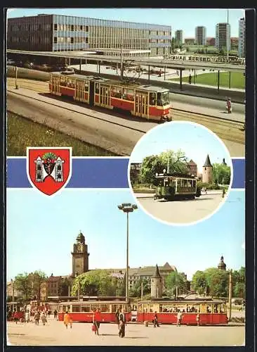 AK Plauen, Am Oberen Bahnhof mit historischer Strassenbahn