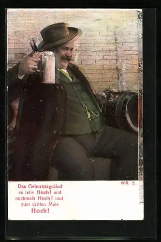 AK Geburtstagskarte, Mann mit vollem Bierkrug, Brauerei