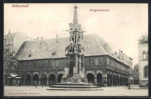 AK Halberstadt, Kriegerdenkmal mit Strassenpartie