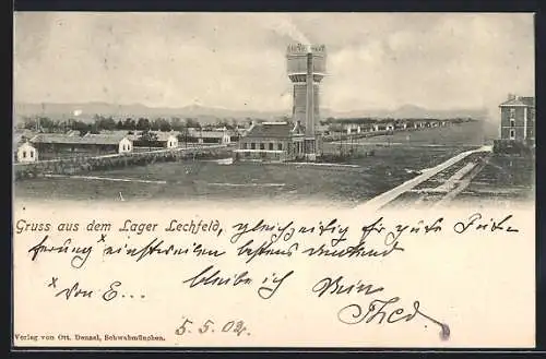 AK Lager Lechfeld, Truppenübungsplatz mit Turm und Baracken