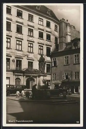 AK Wien, Franziskanerplatz mit Putzerei & Färberei und Brunnen