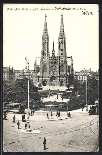 AK Wien, Votivkirche und Strassenbahnen