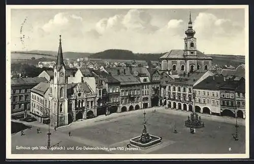 AK Trautenau / Trutnov, Rathaus und Erz-Dekanalkirche