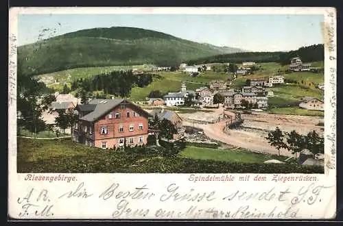 AK Spindelmühle / Spindleruv Mlyn, Ortsansicht aus der Vogelschau mit dem Ziegenrücken