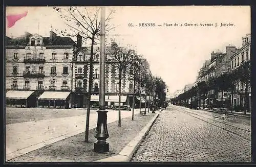 AK Rennes, Place de la Gare et Avenue J. Janvier