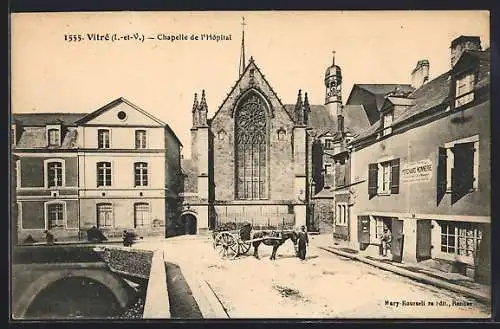 AK Vitré, Chapelle de l`Hôpital avec charrette et chevaux