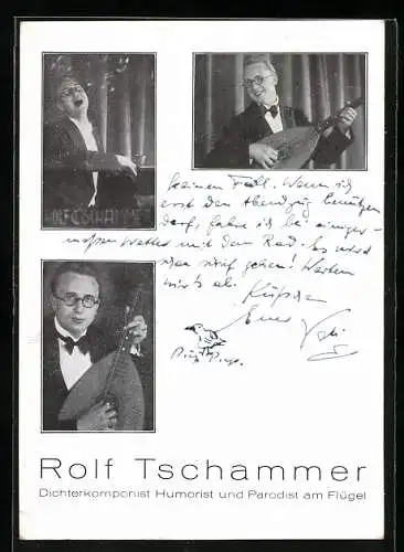 AK Leipzig, Rolf Tschammer, Portraits am Flügel und mit Zupfinstrument