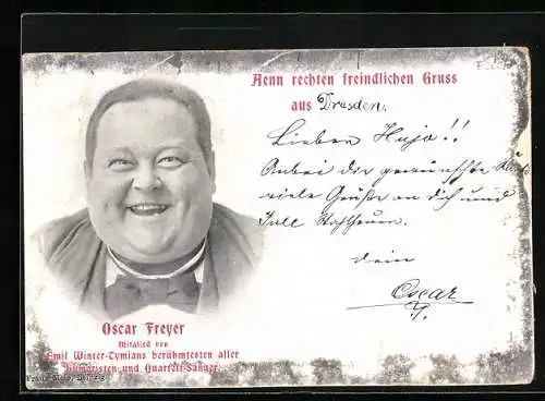 AK Dresden, Komiker Oscar Freyer, Mitglied von Emil Winter-Tymians Quartett, Portrait