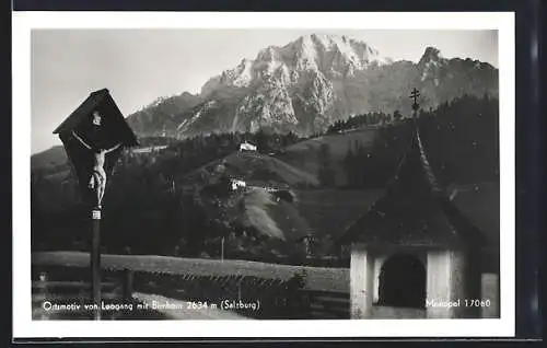 AK Leogang, Wegkreuz gegen das Birnhorn