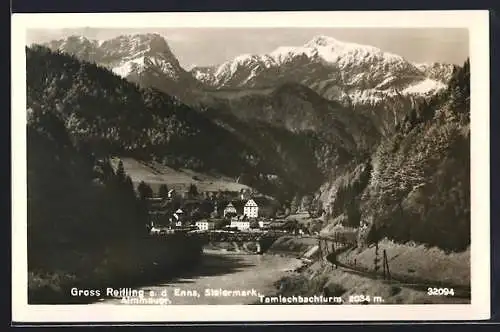 AK Gross Reifling a. d. Enns, Ortsansicht mit Almmauer und Tamischbachturm