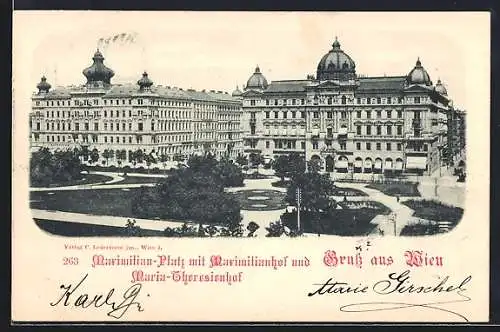 AK Wien, Maximilian-Platz mit Maximilanhof und Maria-Theresienhof