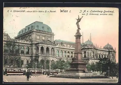 AK Wien, K. A. v. Liebenberg-Denkmal vor der K. k. Universität