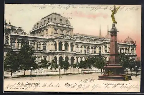 AK Wien, K. k. Universität mit Liebenberg-Denkmal