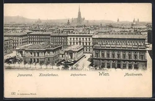 AK Wien, Panorama mit Künstlerhaus, Stefansthurm und Musikverein