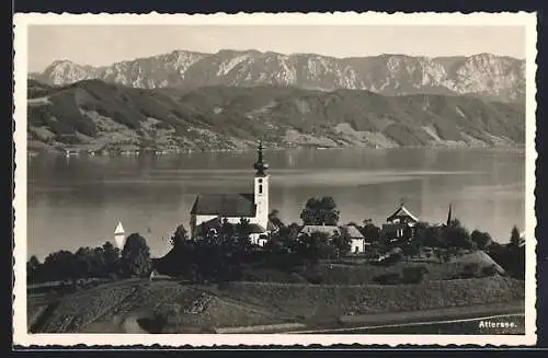 AK Attersee, Uferpartie mit Kirche