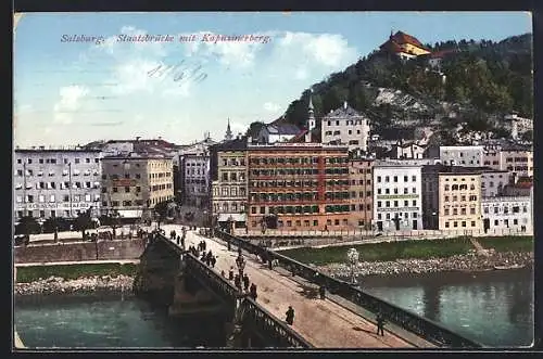 AK Salzburg, Staatsbrücke mit Kapuzinerberg