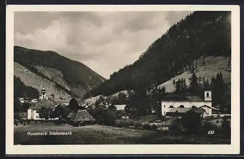 AK Gusswerk /Steiermark, Ortsansicht mit Berglandschaft