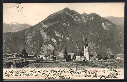 AK Umhausen, Blick zur Kirche von weitem