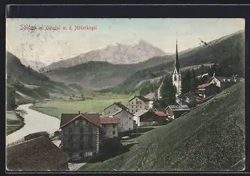 AK Sölden i. Ötztal, Ortsansicht mit d. Nöderkogel