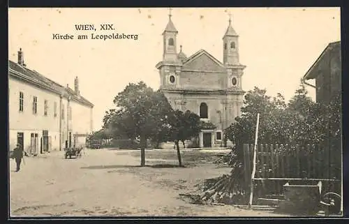 AK Wien, Leopoldsberg, Ortspartie mit Kirche und Gasthaus