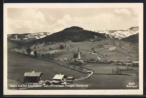 AK Maria Alm bei Saalfelden, Lehrerinnenheim Pinzgau mit Berglandschaft