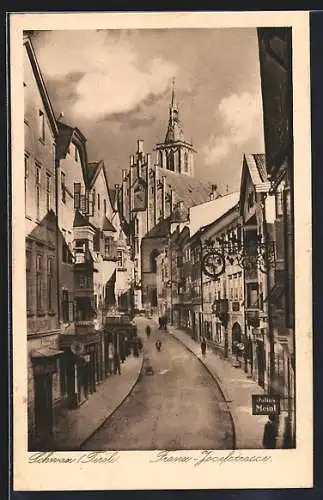 AK Schwaz, Franz-Josefstrasse mit Gasthaus und Kirche