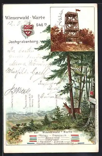 Lithographie Pressbaum, Wienerwald-Warte, Jochgrabenberg