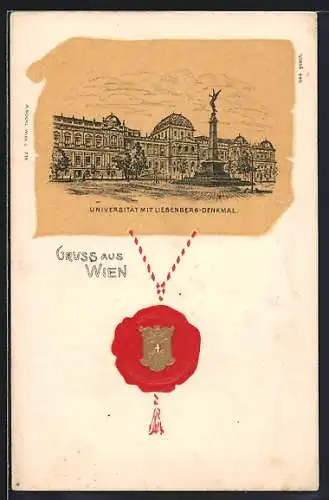 Lithographie Wien, Rathaus, Siegel mit Wappen