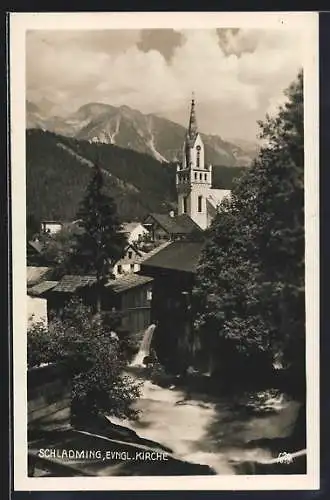 AK Schladming, Evangelische Kirche mit Wasserlauf