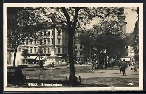 AK Graz, Bismarckplatz mit Strassenbahn