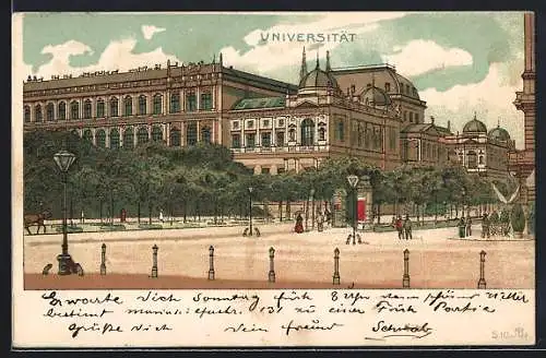 Lithographie Wien, Universität mit Litfasssäule