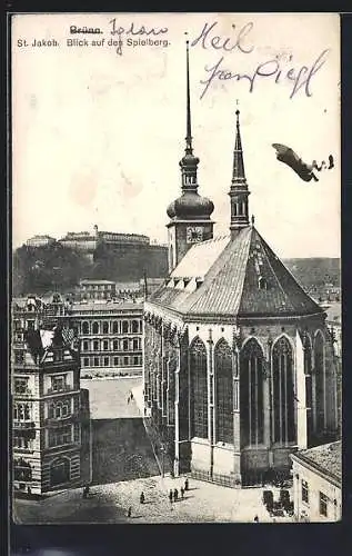 AK Brünn, St. Jakob, Blick auf den Spielberg