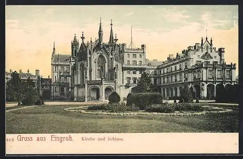 AK Eisgrub, Kirche und Schloss mit Anlagen