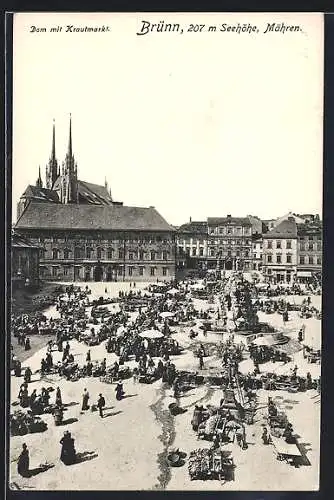 AK Brünn /Mähren, Dom mit Krautmarkt am Denkmal