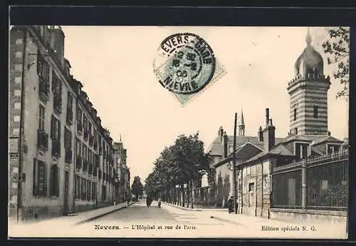 AK Nevers, L'Hopital et rue de Paris